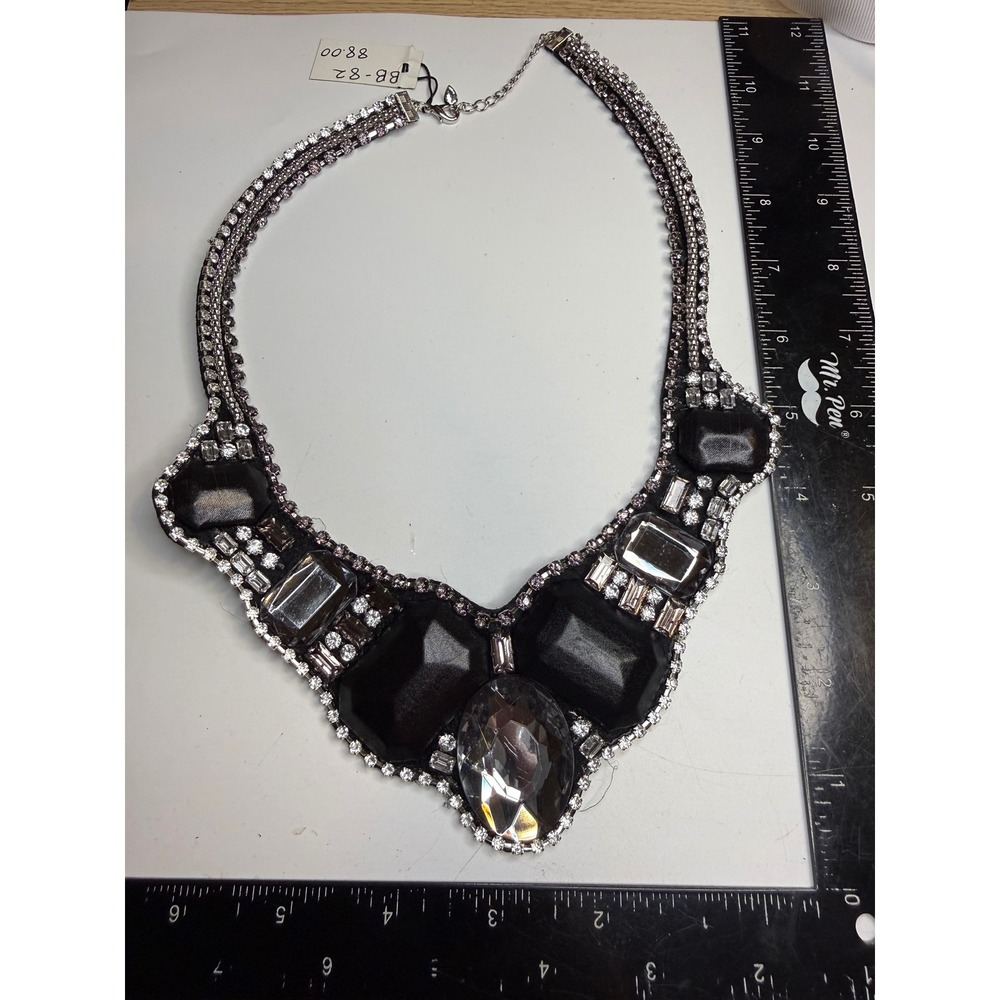 Cara New York Black Crystal Statement Bib Necklace Rhinestone Chunky Formal